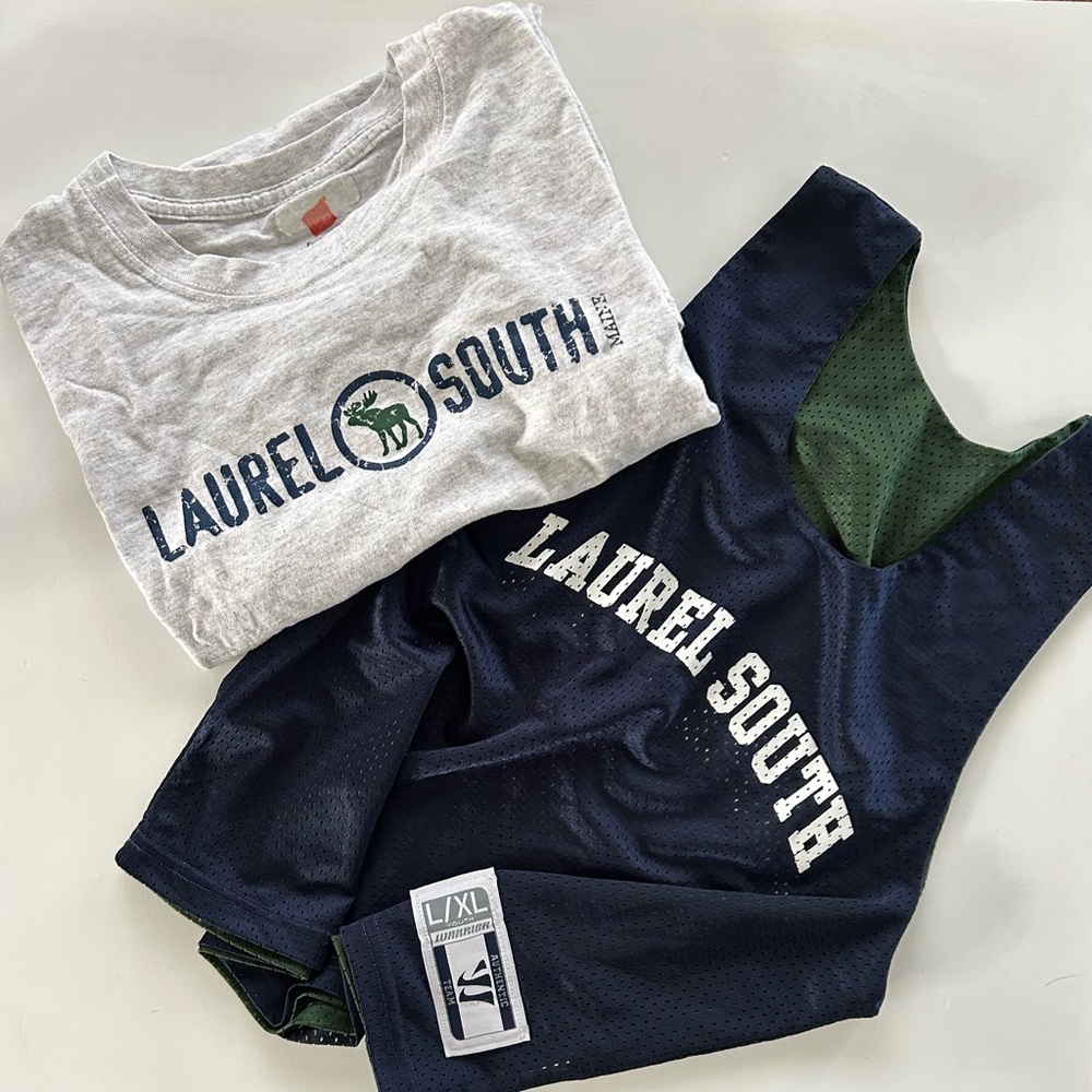 Laurel South Maine Camp Logo Crew Neck Tee & Spirit Tank Sport Pinney AS,Y-L/XL
